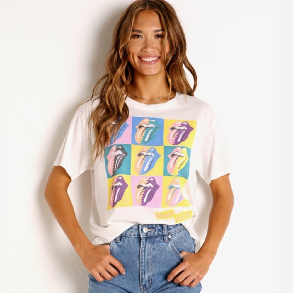 White Daydreamer Rolling Stones 9 Licks Boyfriend-Style Tee - SMALL